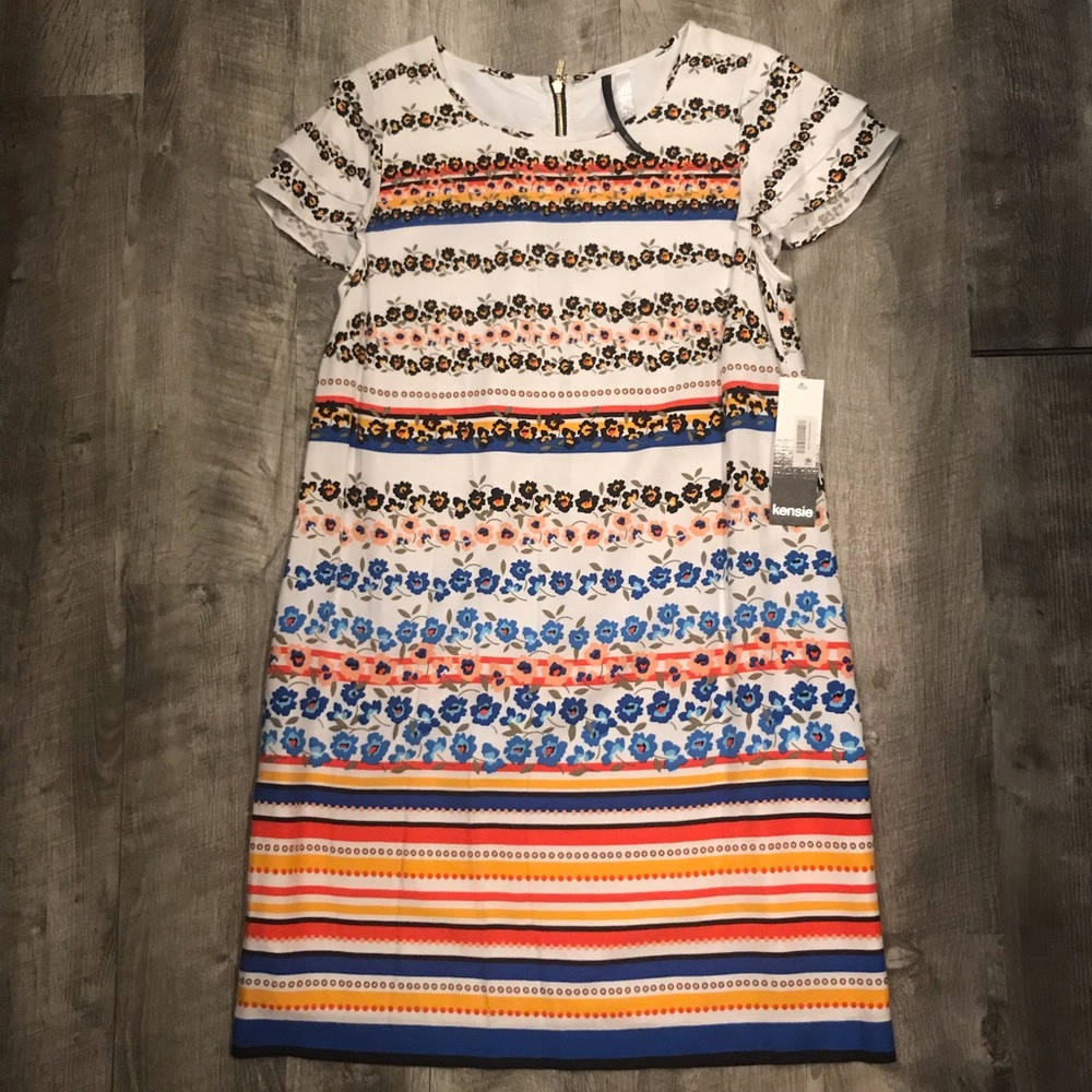 9x HP🎉 Kensie Macy’s Lined Multicolor Sheath Dress KS4K7925
